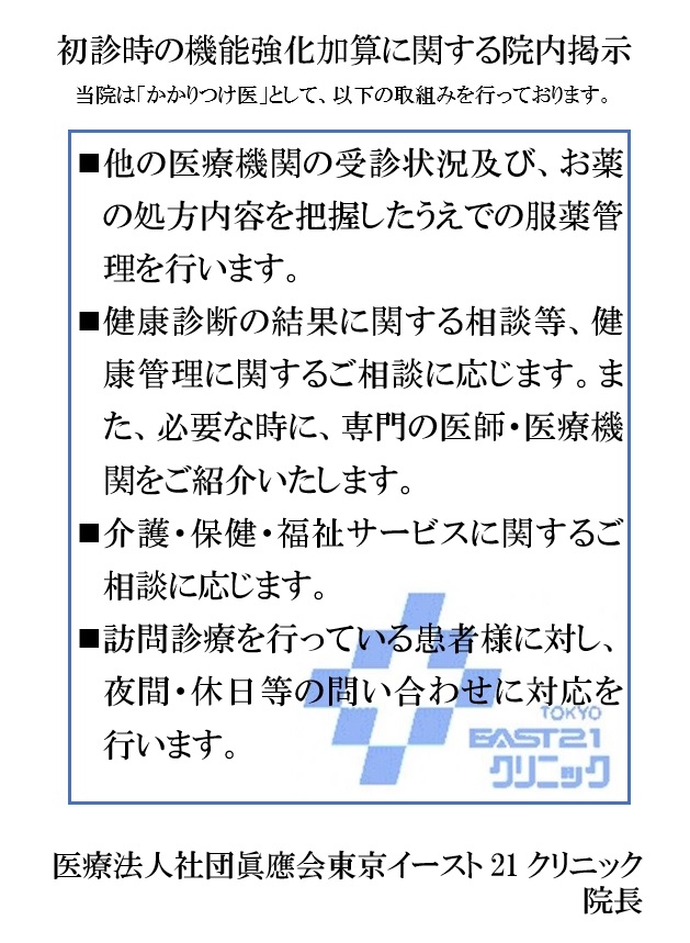 初診時の機能強化加算に関する院内掲示